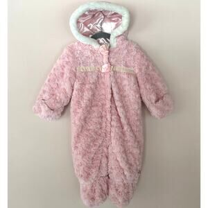 Wippette Kids Pink Plush Fleece Bunting Snowsuit Outfit Baby Girl 9 Months